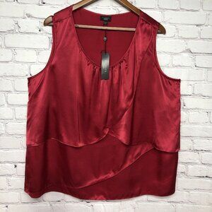 New NWT Talbots Red 100% Silk Sleeveless Ruffled Flowy Pullover Top Sz 20 Petite
